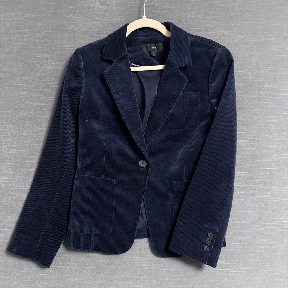 J Crew Blazer 6 Navy Blue Cotton Corduroy Preppy Career Fall Layer Jacket Casual